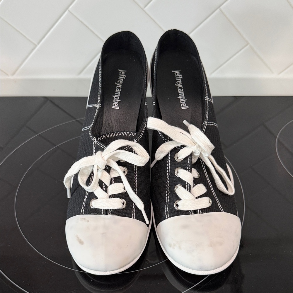 Jeffrey Campbell Black Canvas Sneakers with White Accents